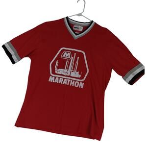 Spanjan Vintage Marathon Oil Baseball Shirt Boys XL Red Advertising Logo USA 14
